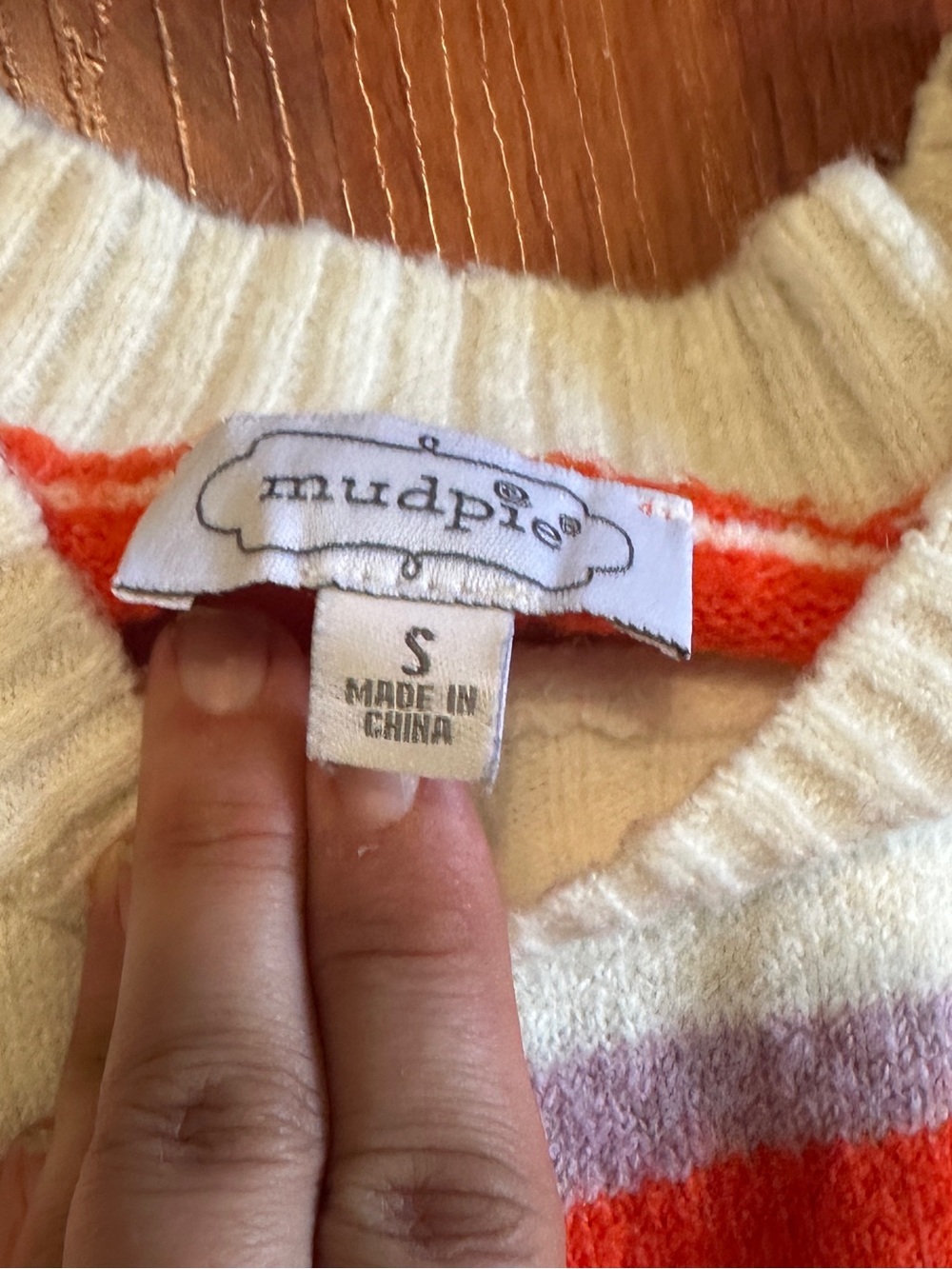 Mud Pie Cream Sweater with Bright Orange & Lavender Stripes - Picture 6 of 8